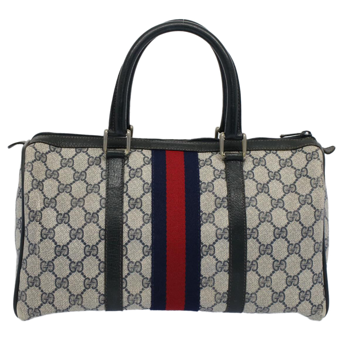 GUCCI GG Canvas Sherry Line Boston Bag Gray Red Navy 012 3842 58 54742