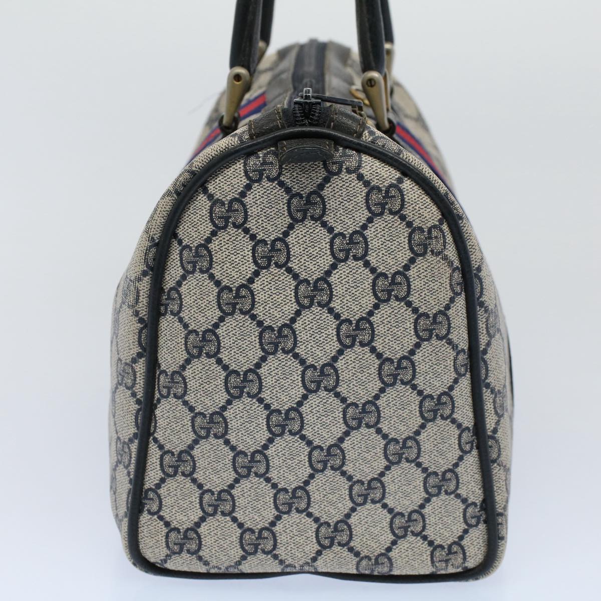 GUCCI GG Canvas Sherry Line Boston Bag Gray Red Navy 012 3842 58 54742
