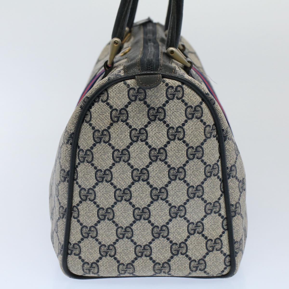 GUCCI GG Canvas Sherry Line Boston Bag Gray Red Navy 012 3842 58 54742