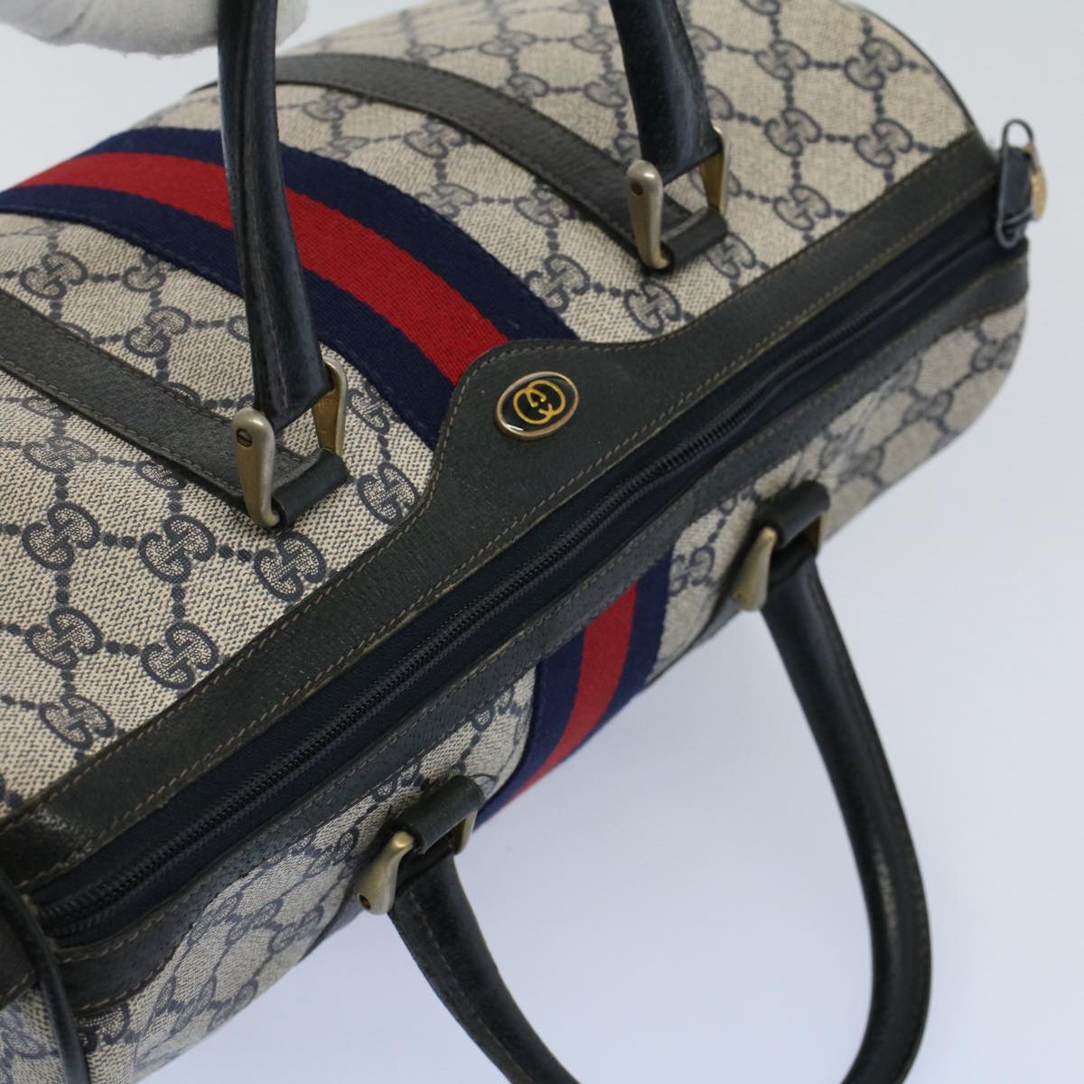 GUCCI GG Canvas Sherry Line Boston Bag Gray Red Navy 012 3842 58 54742