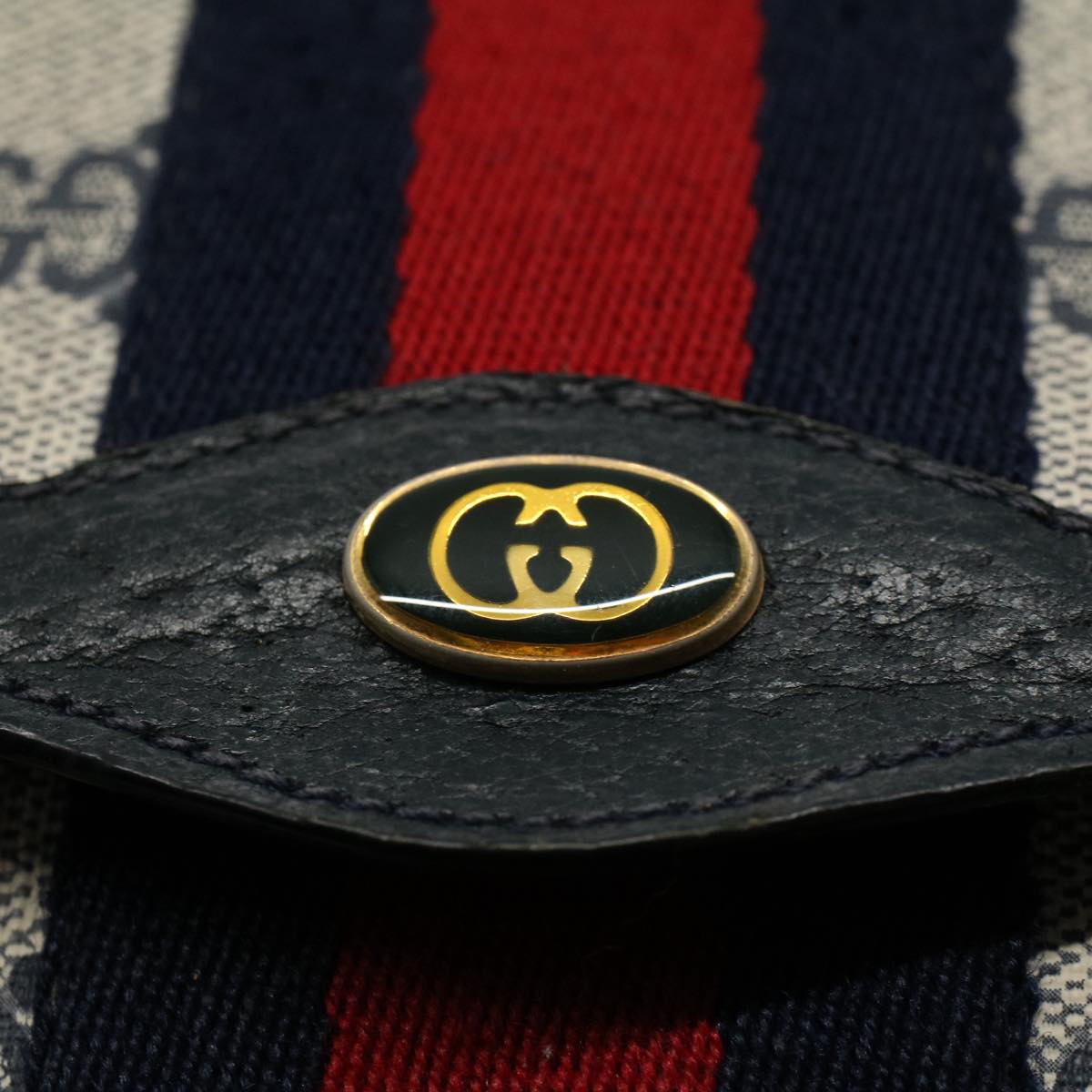 GUCCI GG Canvas Sherry Line Clutch Bag Gray Red Navy 89 01 006 54747