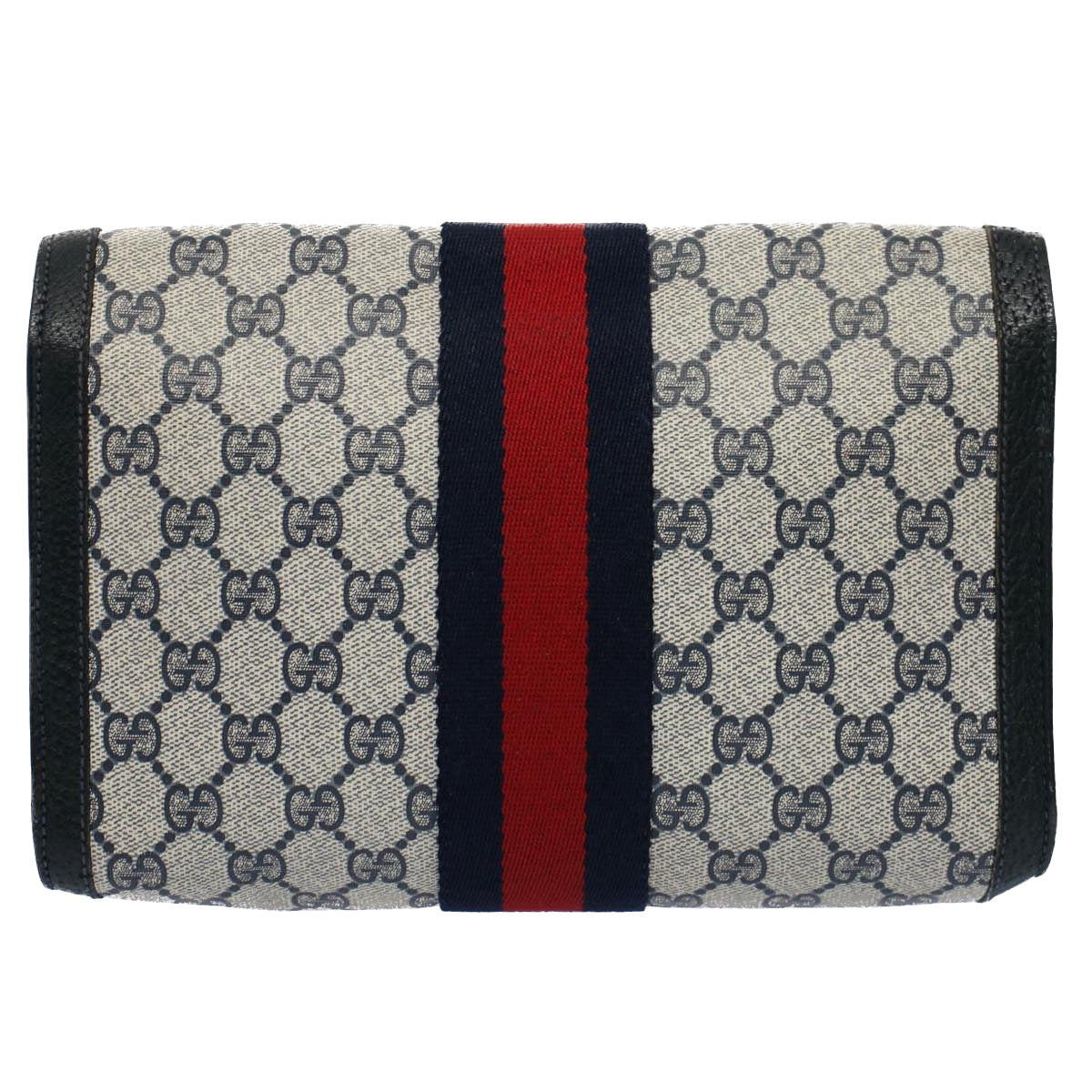GUCCI GG Canvas Sherry Line Clutch Bag Gray Red Navy 89 01 006 54747