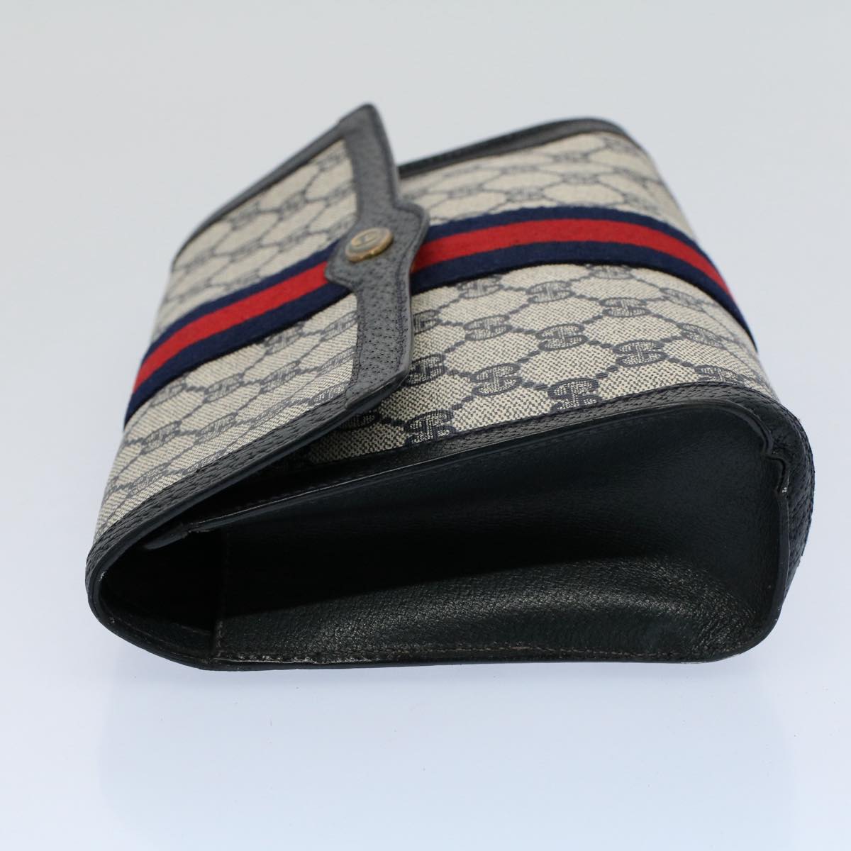 GUCCI GG Canvas Sherry Line Clutch Bag Gray Red Navy 89 01 006 54747