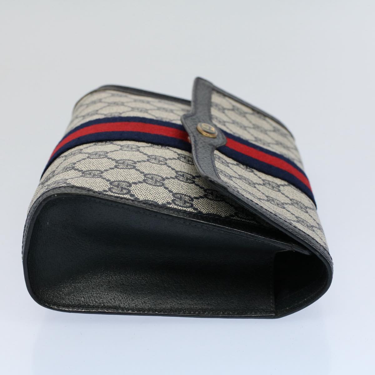 GUCCI GG Canvas Sherry Line Clutch Bag Gray Red Navy 89 01 006 54747