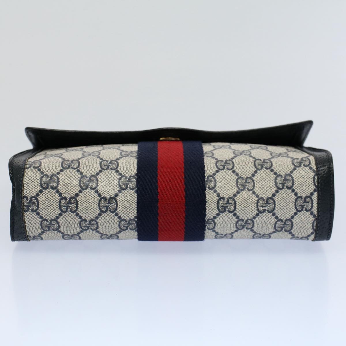 GUCCI GG Canvas Sherry Line Clutch Bag Gray Red Navy 89 01 006 54747