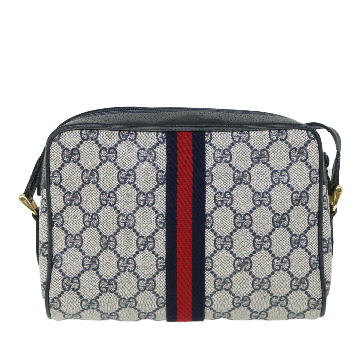 GUCCI GG Canvas Sherry Line Shoulder Bag PVC Leather Gray Red Navy 54775