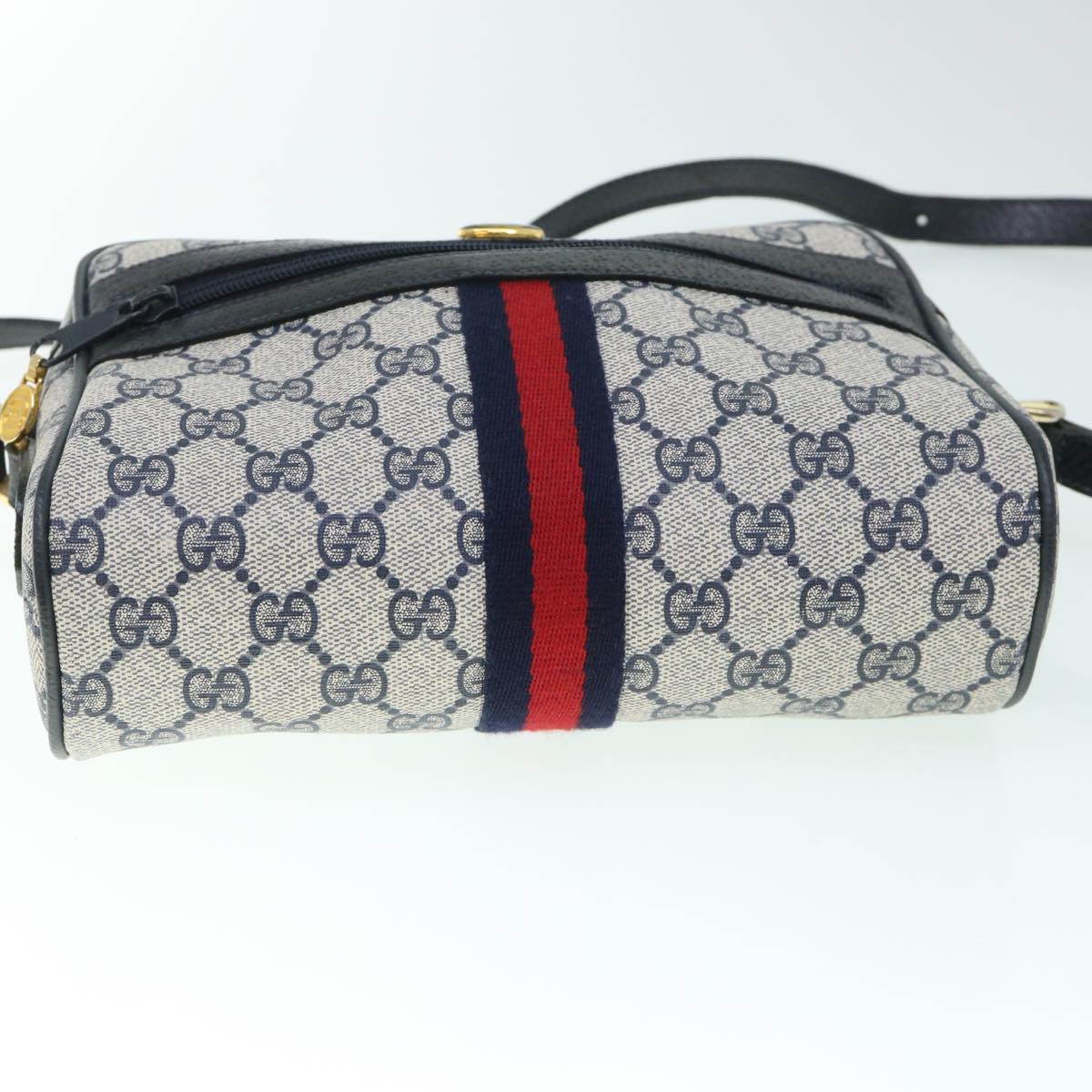 GUCCI GG Canvas Sherry Line Shoulder Bag PVC Leather Gray Red Navy 54775