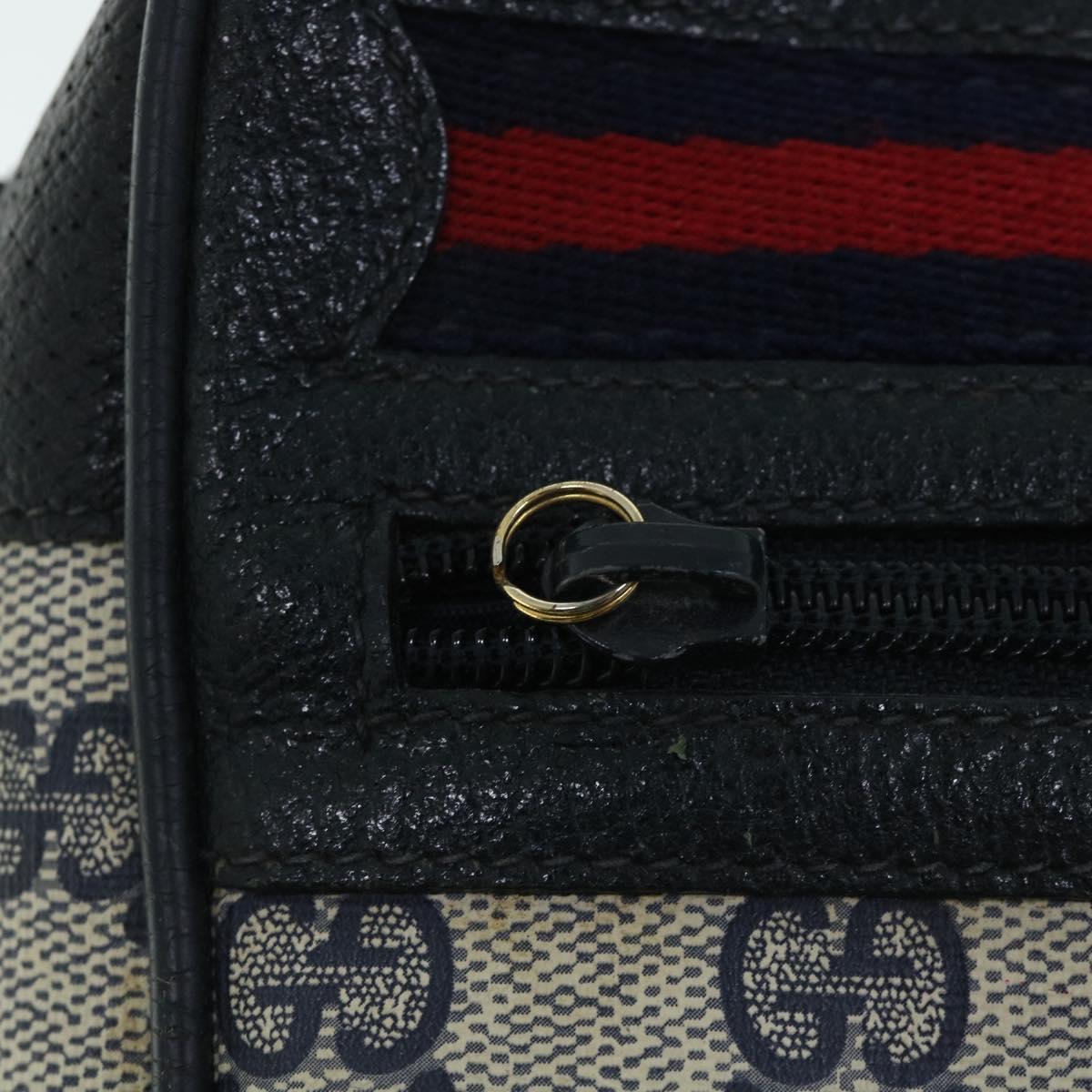 GUCCI GG Canvas Sherry Line Shoulder Bag Gray Red Navy 119.02.087 54792