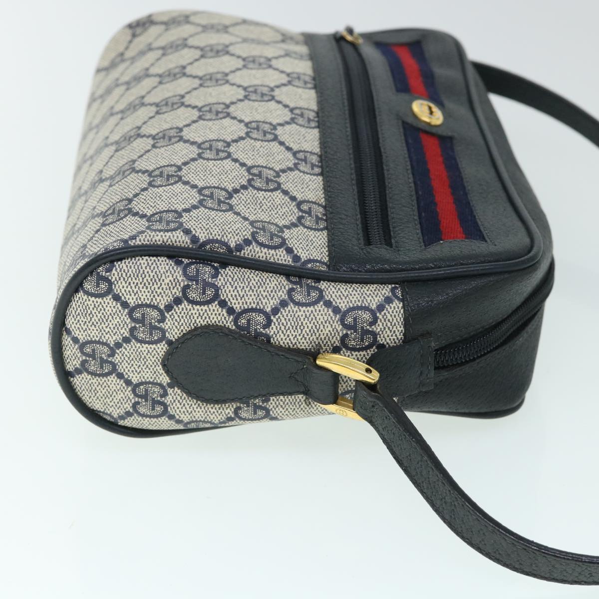GUCCI GG Canvas Sherry Line Shoulder Bag Gray Red Navy 119.02.087 54792