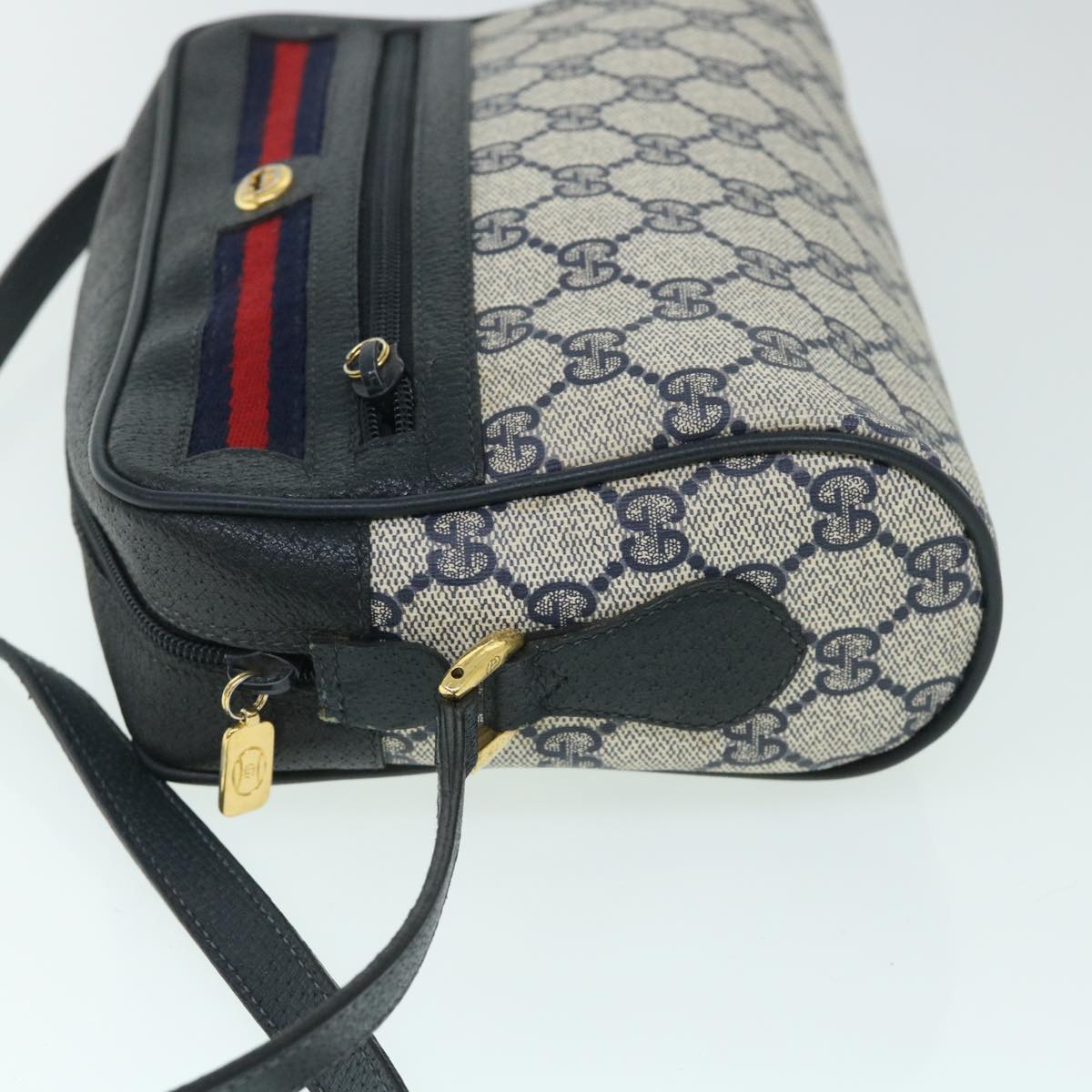 GUCCI GG Canvas Sherry Line Shoulder Bag Gray Red Navy 119.02.087 54792
