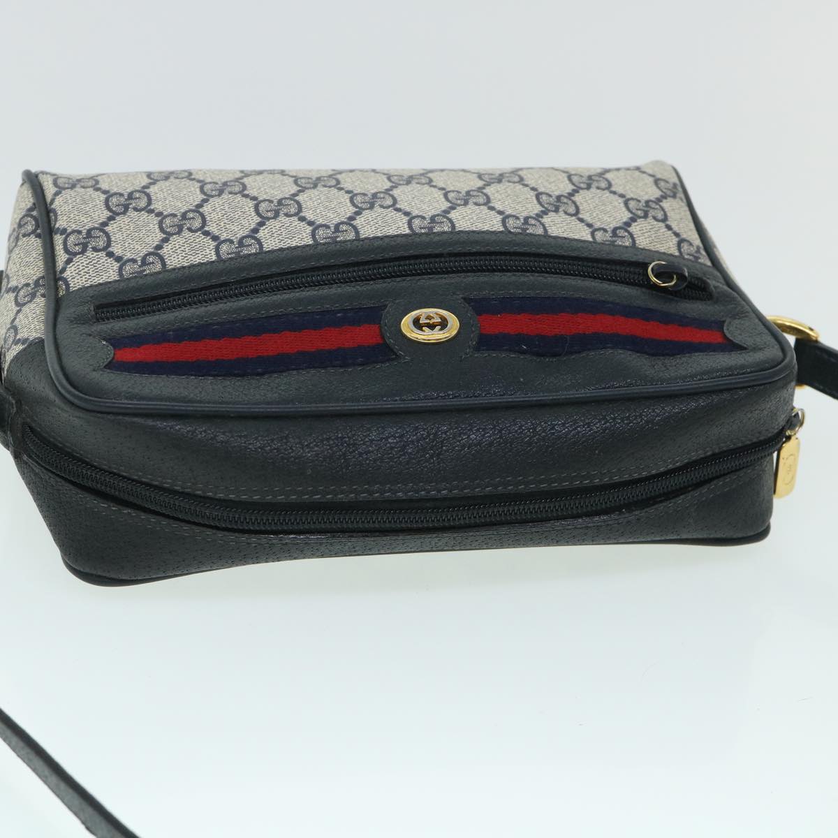 GUCCI GG Canvas Sherry Line Shoulder Bag Gray Red Navy 119.02.087 54792