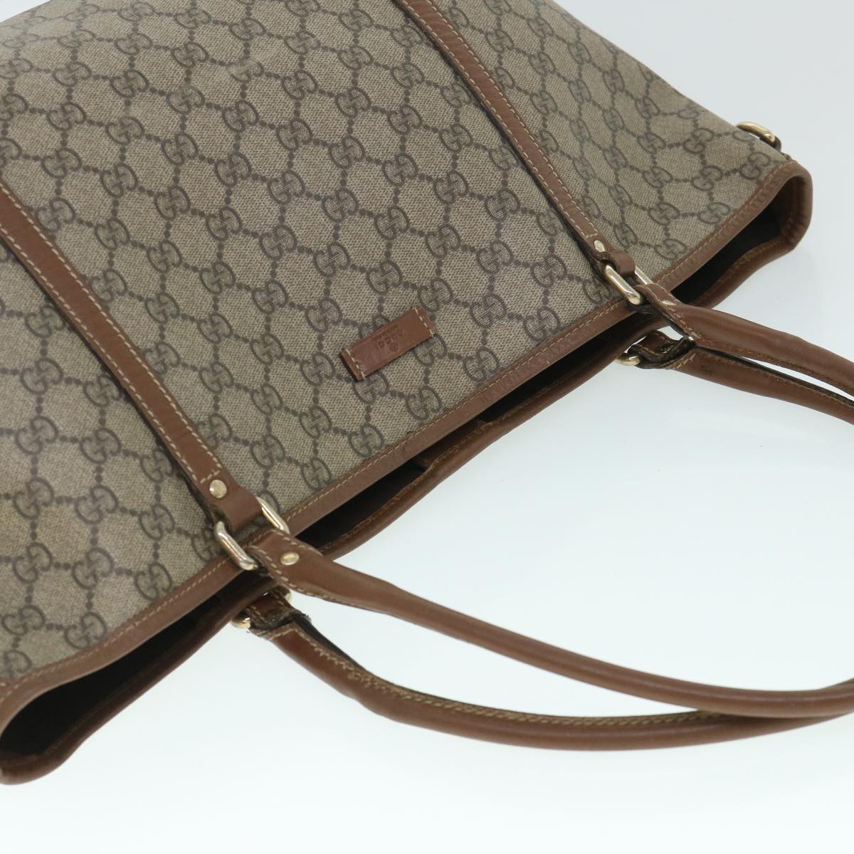 GUCCI GG Canvas Tote Bag PVC Leather Beige 197953 54795