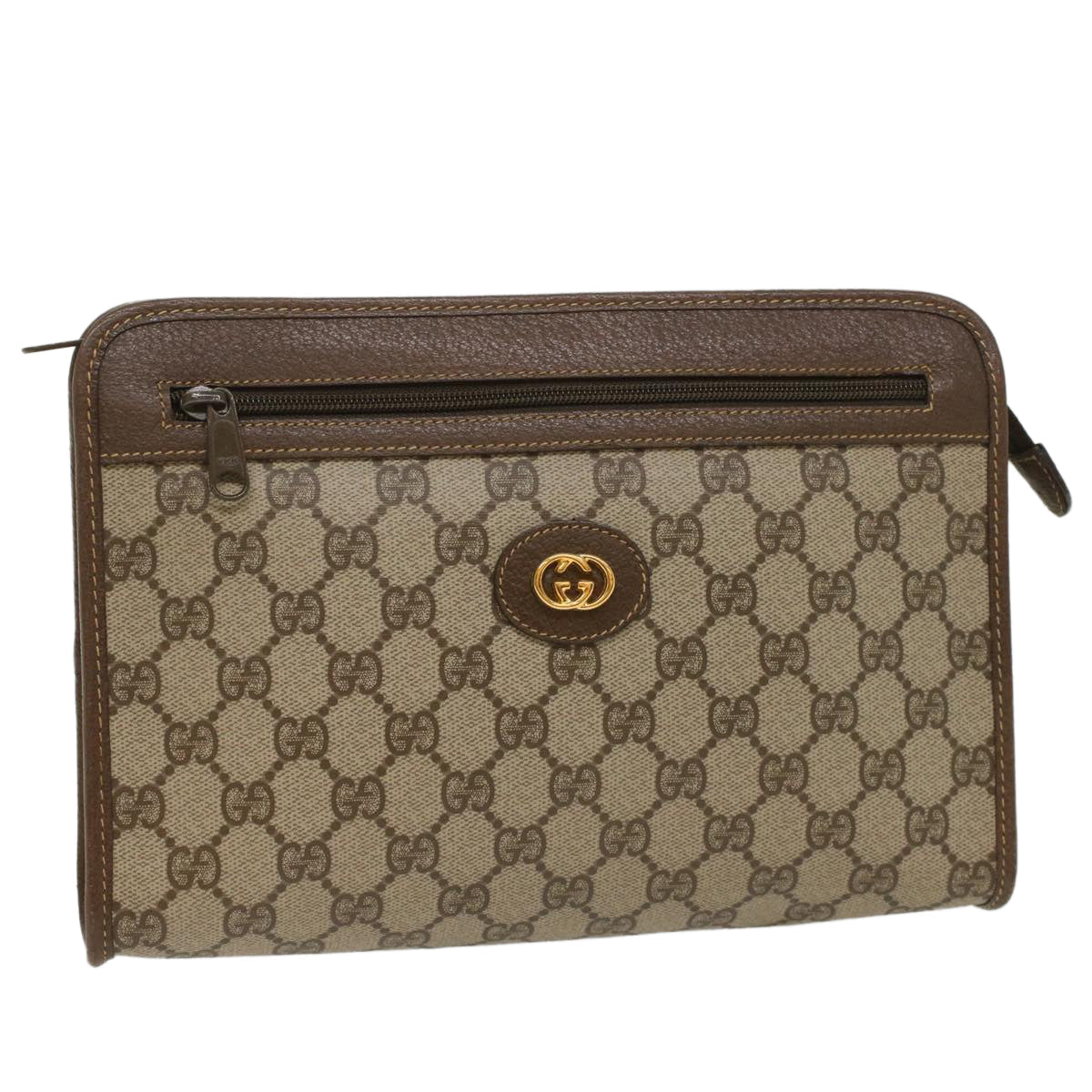 GUCCI GG Canvas Clutch Bag PVC Leather Beige 014 115 54802