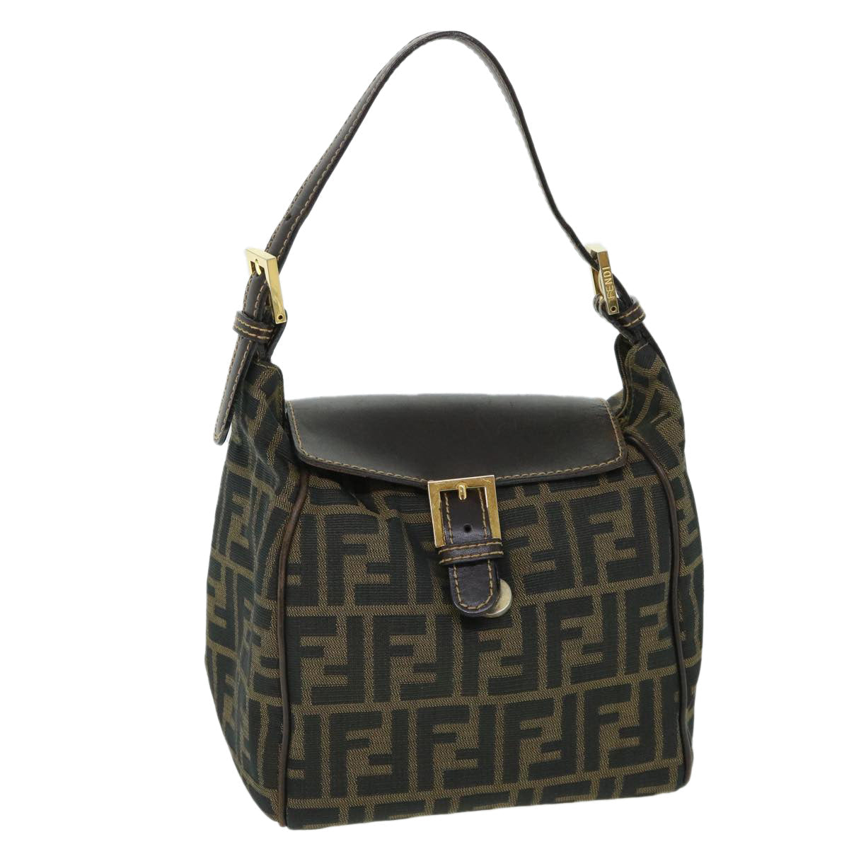 FENDI Zucca Canvas Hand Bag Black Brown 54803