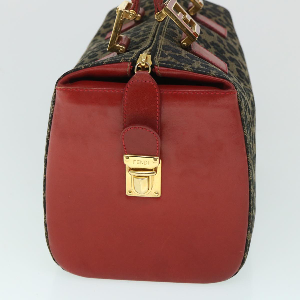 FENDI Leopard Boston Bag Canvas Brown 54817