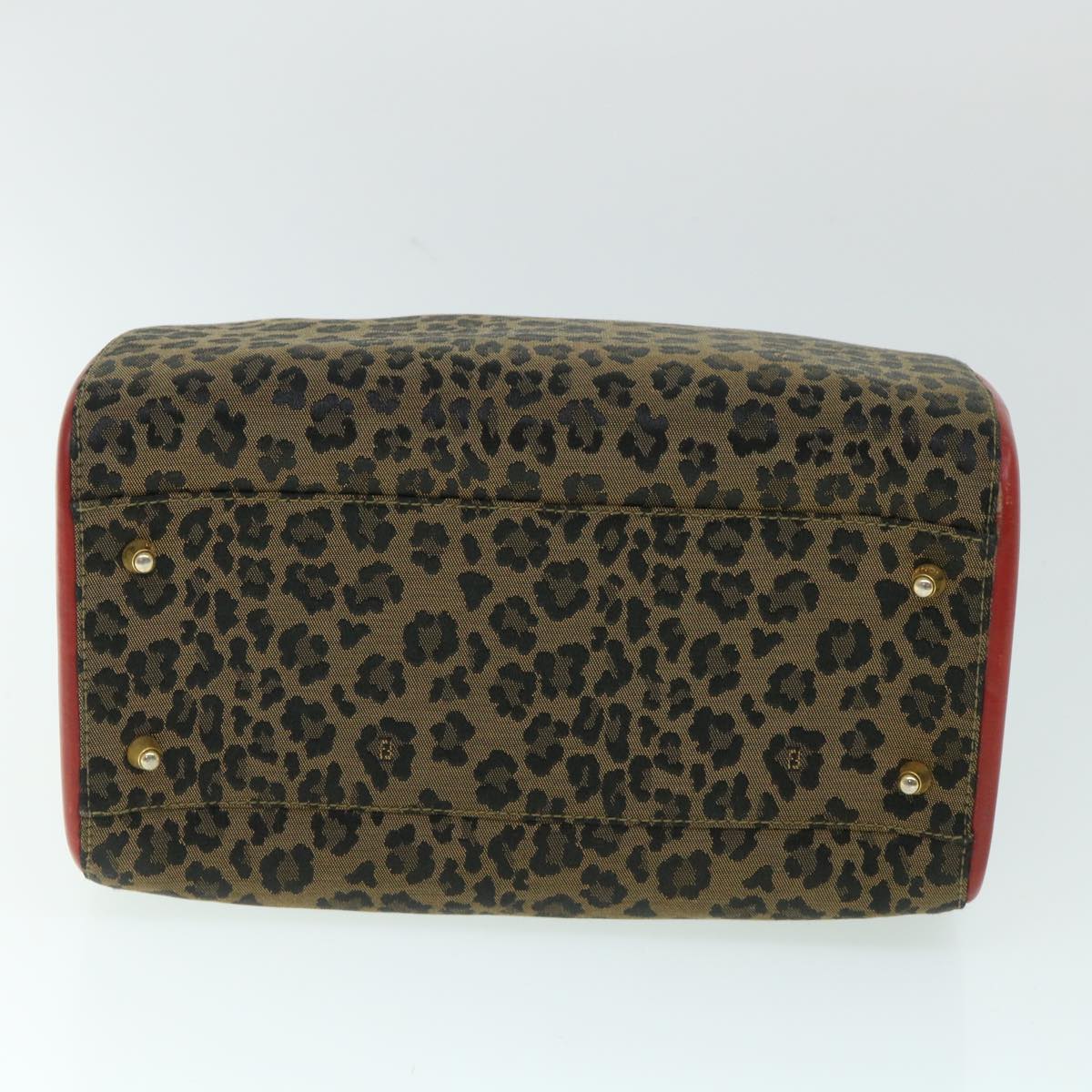 FENDI Leopard Boston Bag Canvas Brown 54817