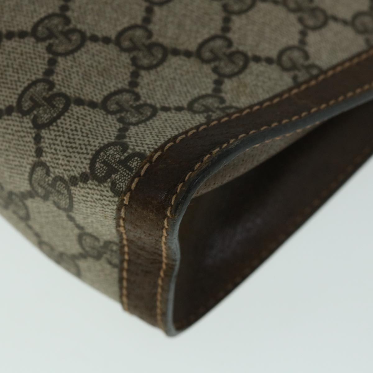 GUCCI GG Canvas Web Sherry Line Clutch Bag PVC Leather Beige Green 54835