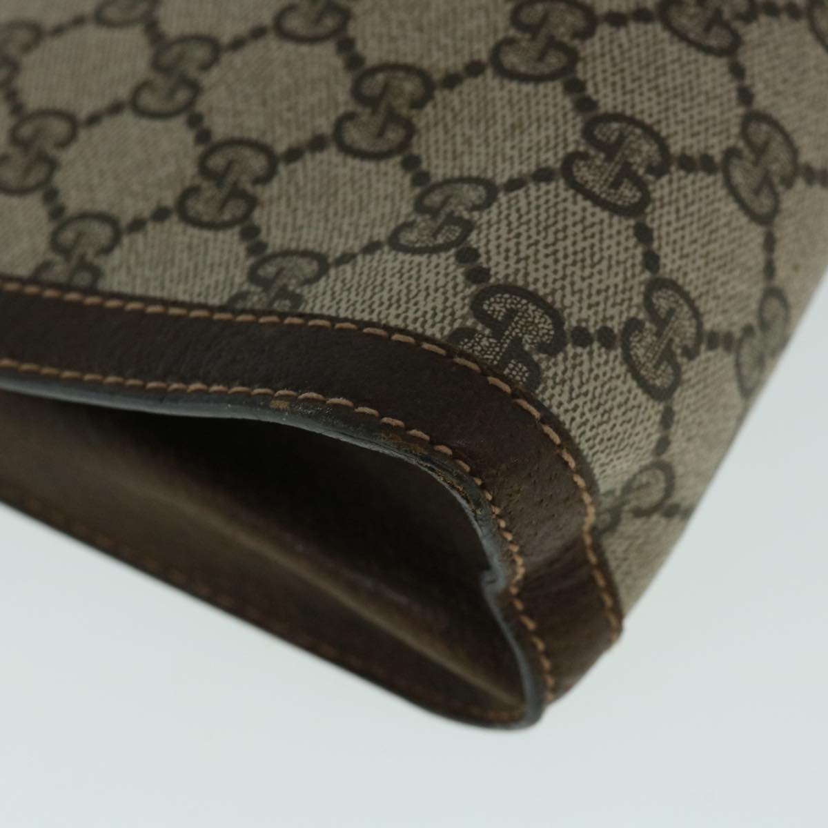 GUCCI GG Canvas Web Sherry Line Clutch Bag PVC Leather Beige Green 54835