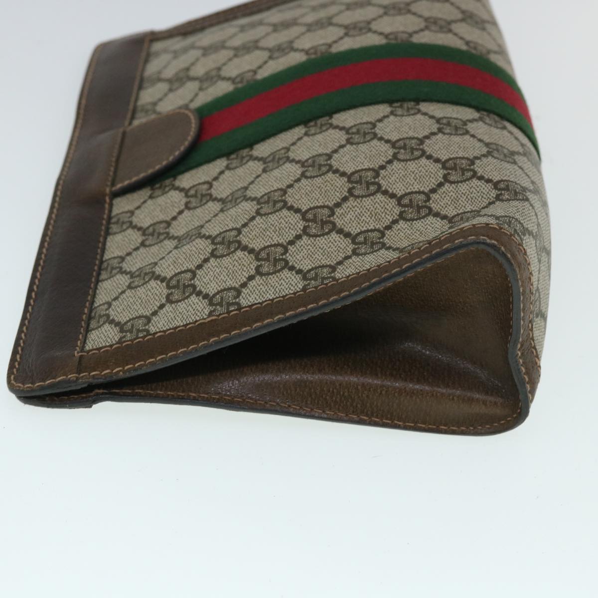 GUCCI GG Canvas Web Sherry Line Clutch Bag PVC Leather Beige Green 54835