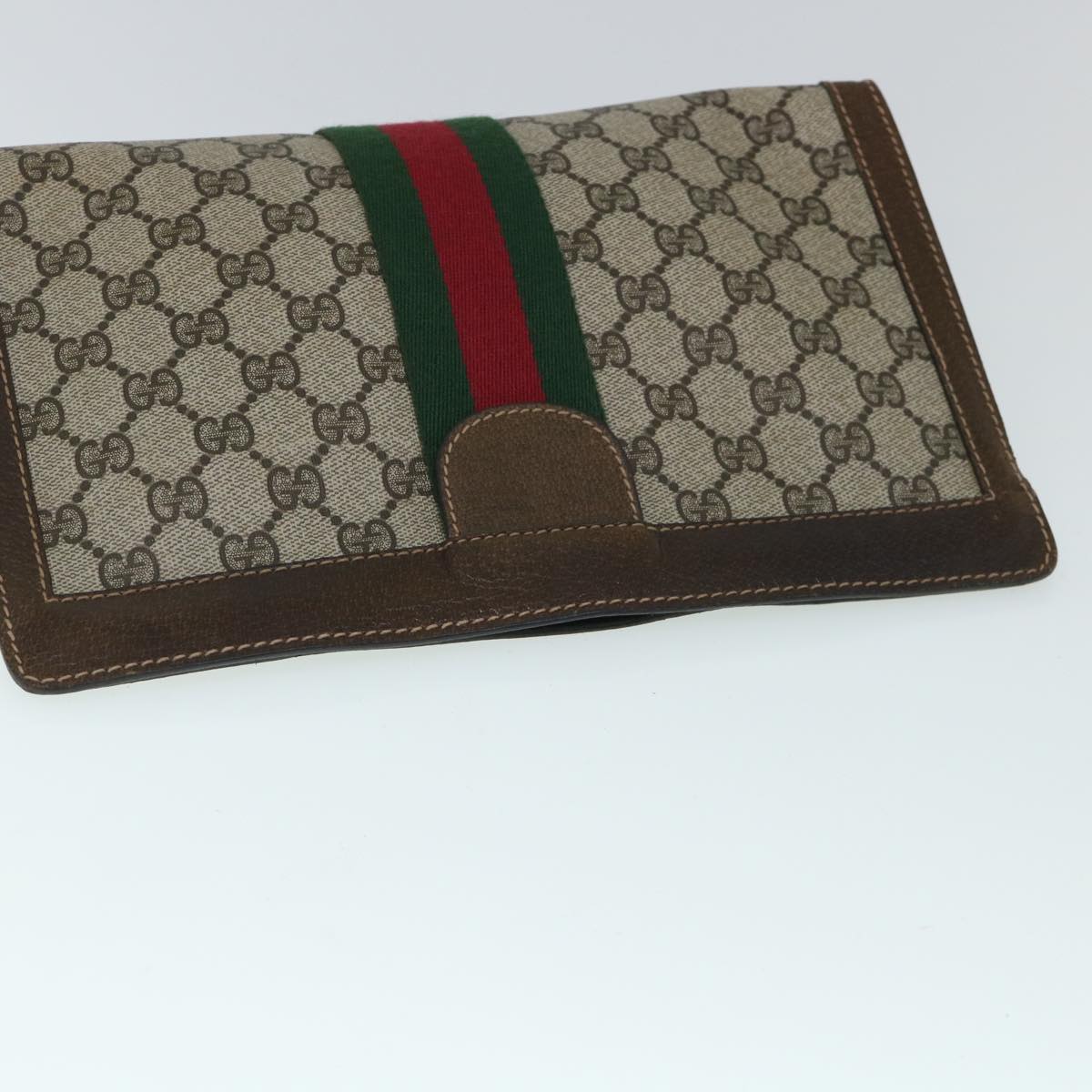 GUCCI GG Canvas Web Sherry Line Clutch Bag PVC Leather Beige Green 54835