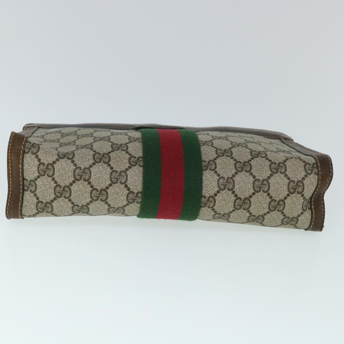 GUCCI GG Canvas Web Sherry Line Clutch Bag PVC Leather Beige Green 54835
