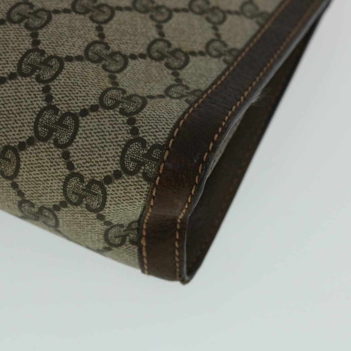 GUCCI GG Canvas Web Sherry Line Clutch Bag PVC Leather Beige Green 54835