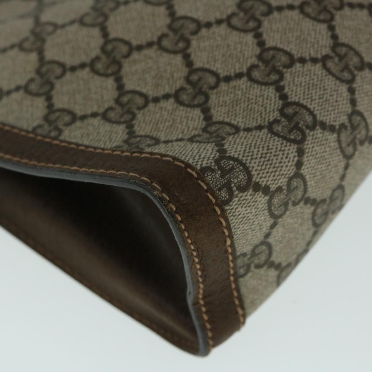 GUCCI GG Canvas Web Sherry Line Clutch Bag PVC Leather Beige Green 54835