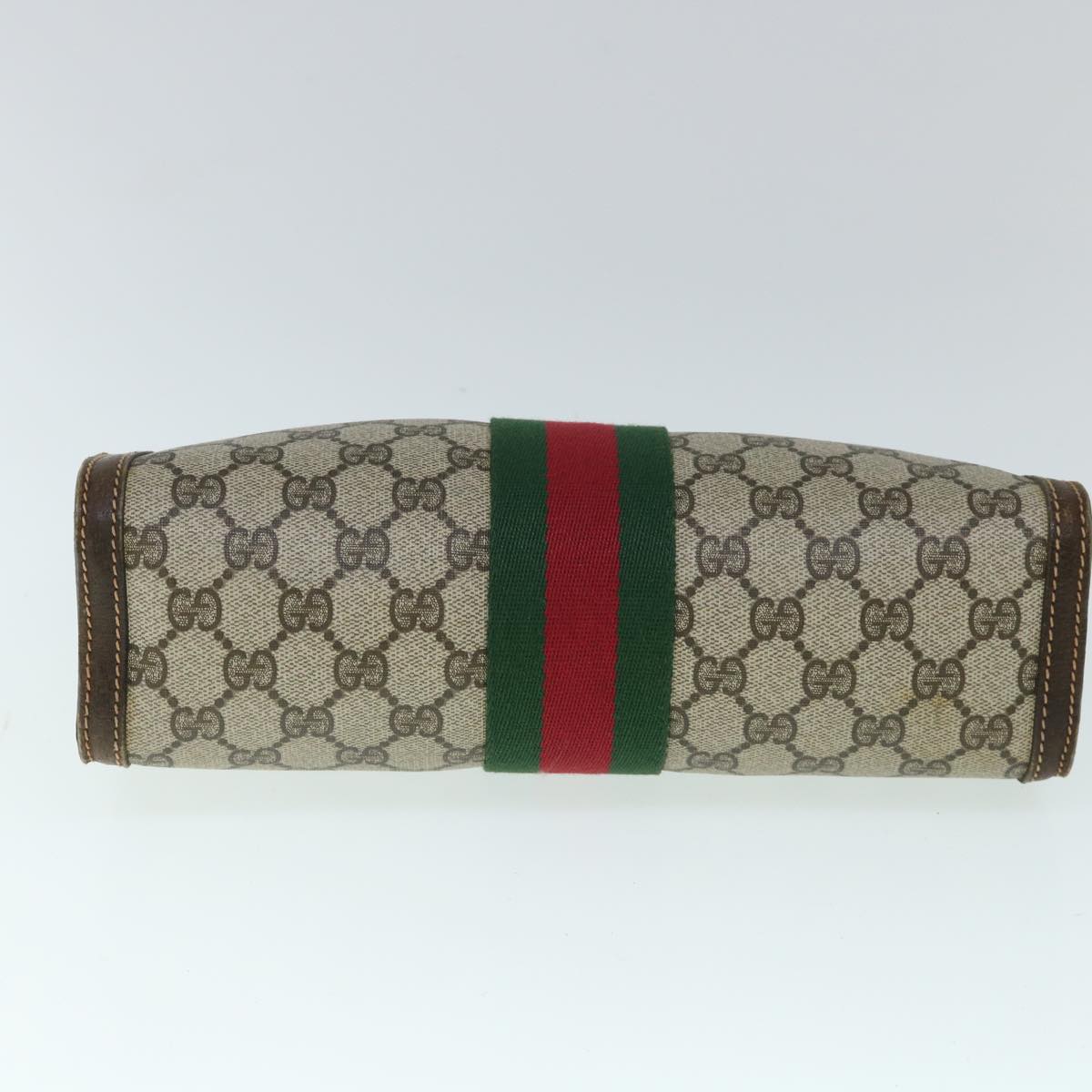 GUCCI GG Canvas Web Sherry Line Clutch Bag PVC Leather Beige Green 54839