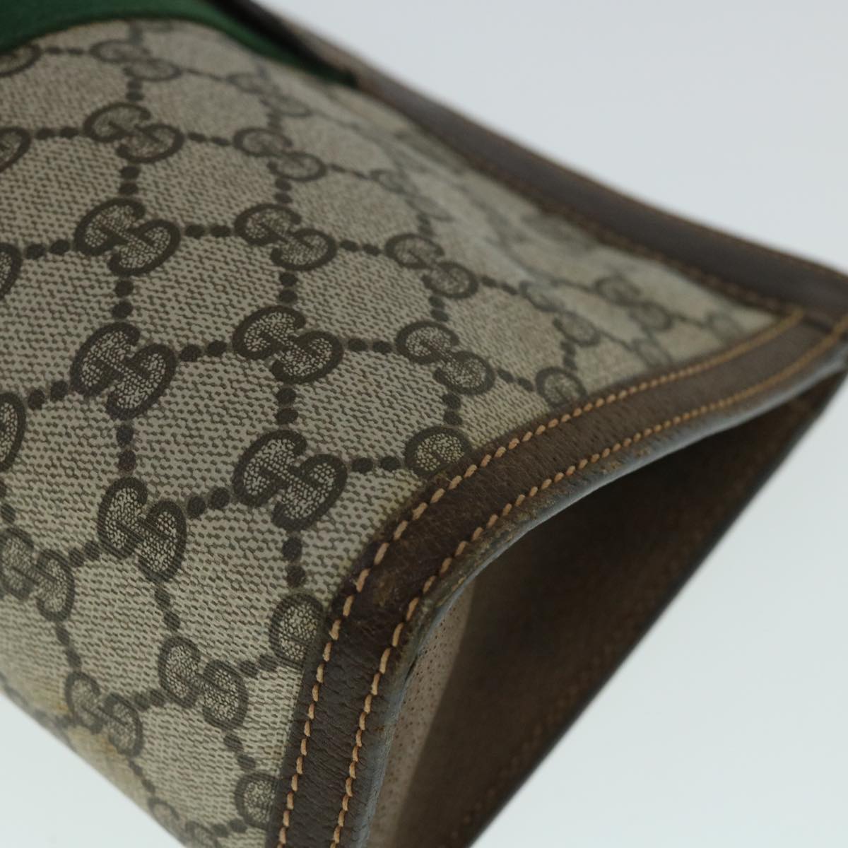 GUCCI GG Canvas Web Sherry Line Clutch Bag PVC Leather Beige Green 54839