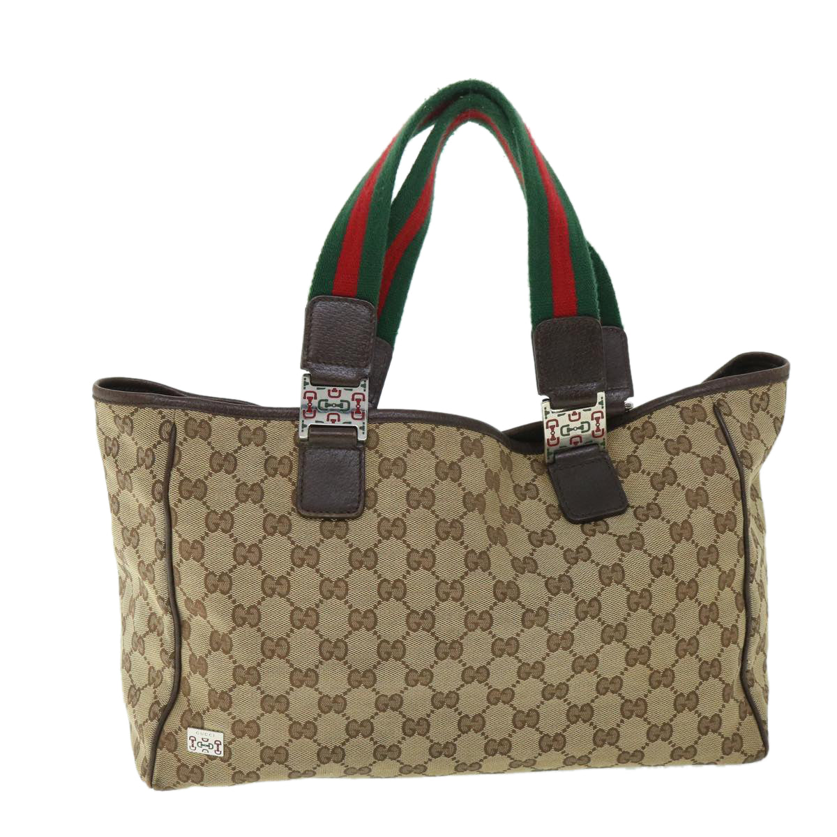 GUCCI GG Canvas Web Sherry Line Tote Bag Beige Red Green 145758 54842