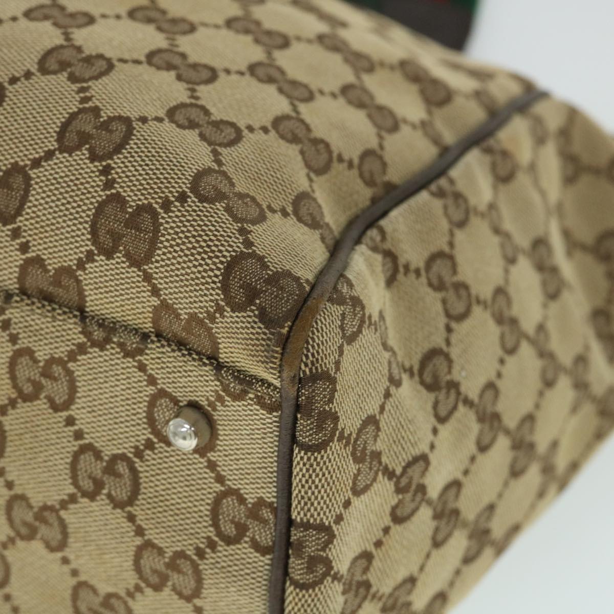 GUCCI GG Canvas Web Sherry Line Tote Bag Beige Red Green 145758 54842