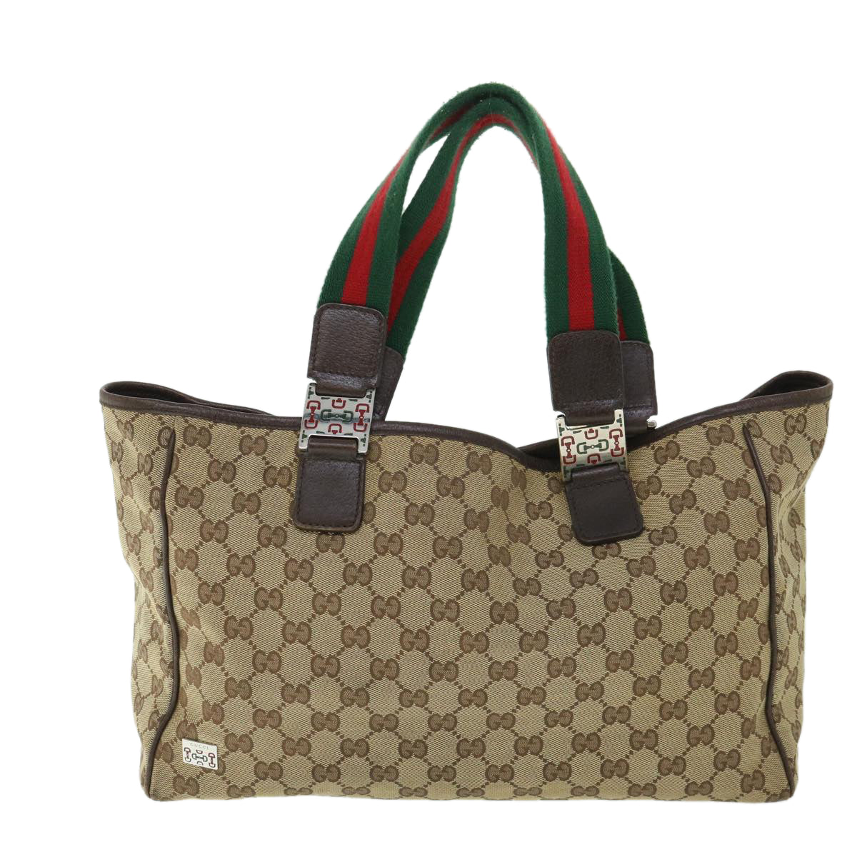GUCCI GG Canvas Web Sherry Line Tote Bag Beige Red Green 145758 54842