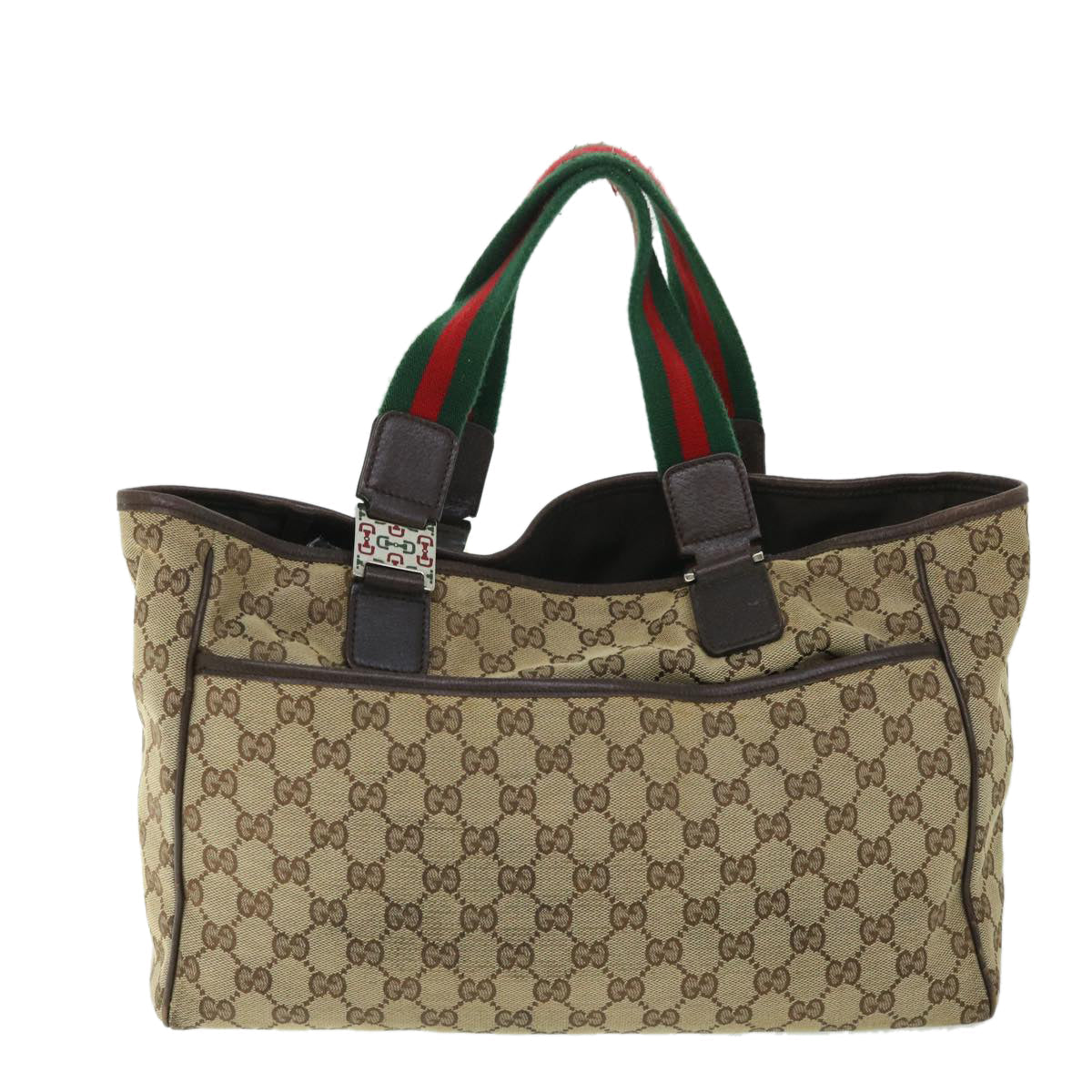 GUCCI GG Canvas Web Sherry Line Tote Bag Beige Red Green 145758 54842