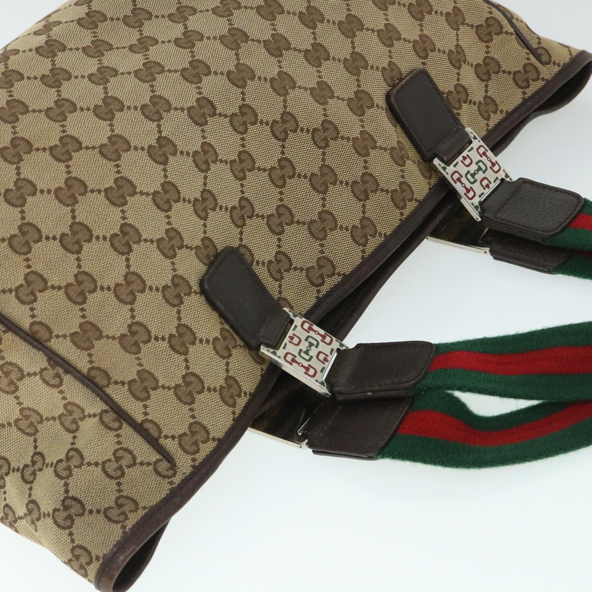 GUCCI GG Canvas Web Sherry Line Tote Bag Beige Red Green 145758 54842