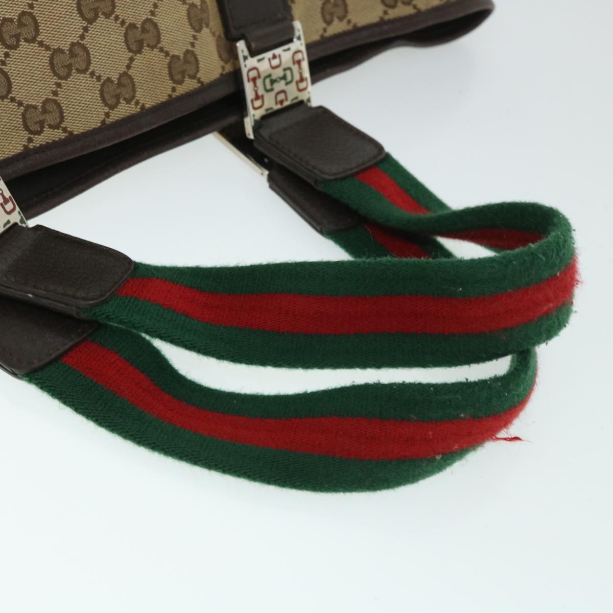 GUCCI GG Canvas Web Sherry Line Tote Bag Beige Red Green 145758 54842