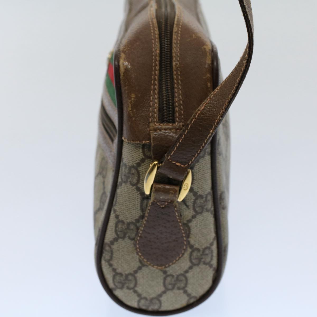 GUCCI GG Canvas Web Sherry Line Shoulder Bag PVC Leather Beige Green 54875