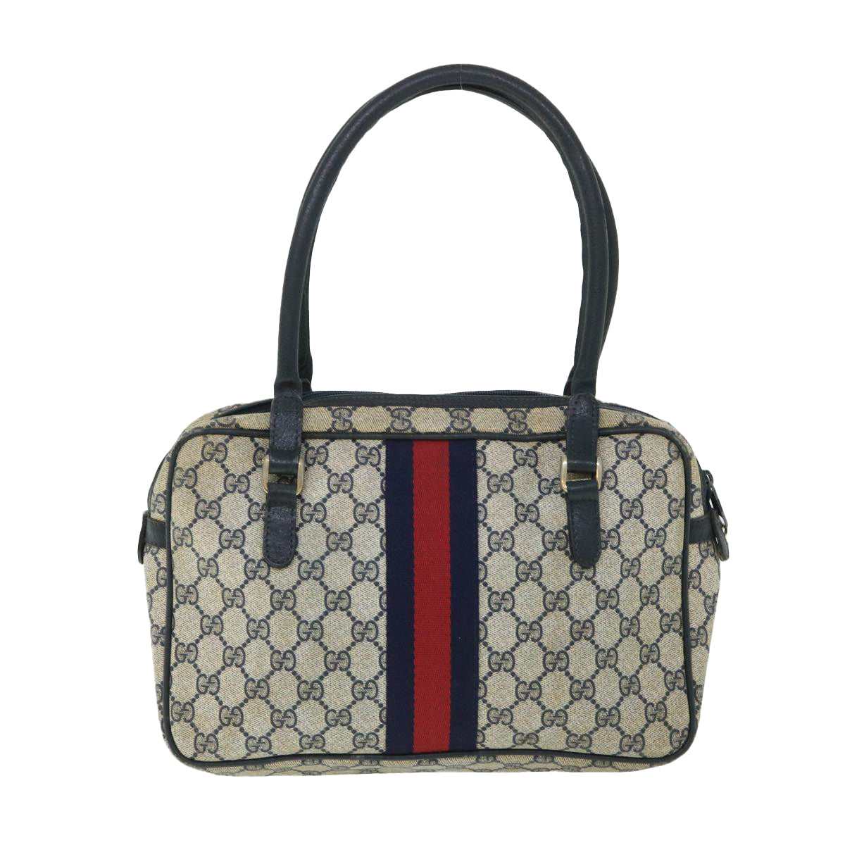 GUCCI GG Canvas Sherry Line Hand Bag PVC Leather Navy Red 54884