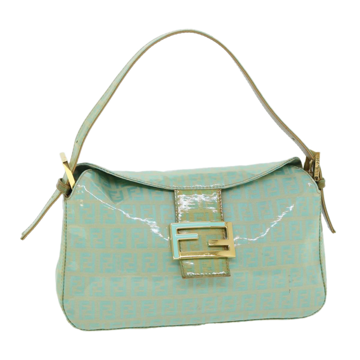 FENDI Zucchino Canvas Mamma Baguette Shoulder Bag Coated Canvas Blue 54889