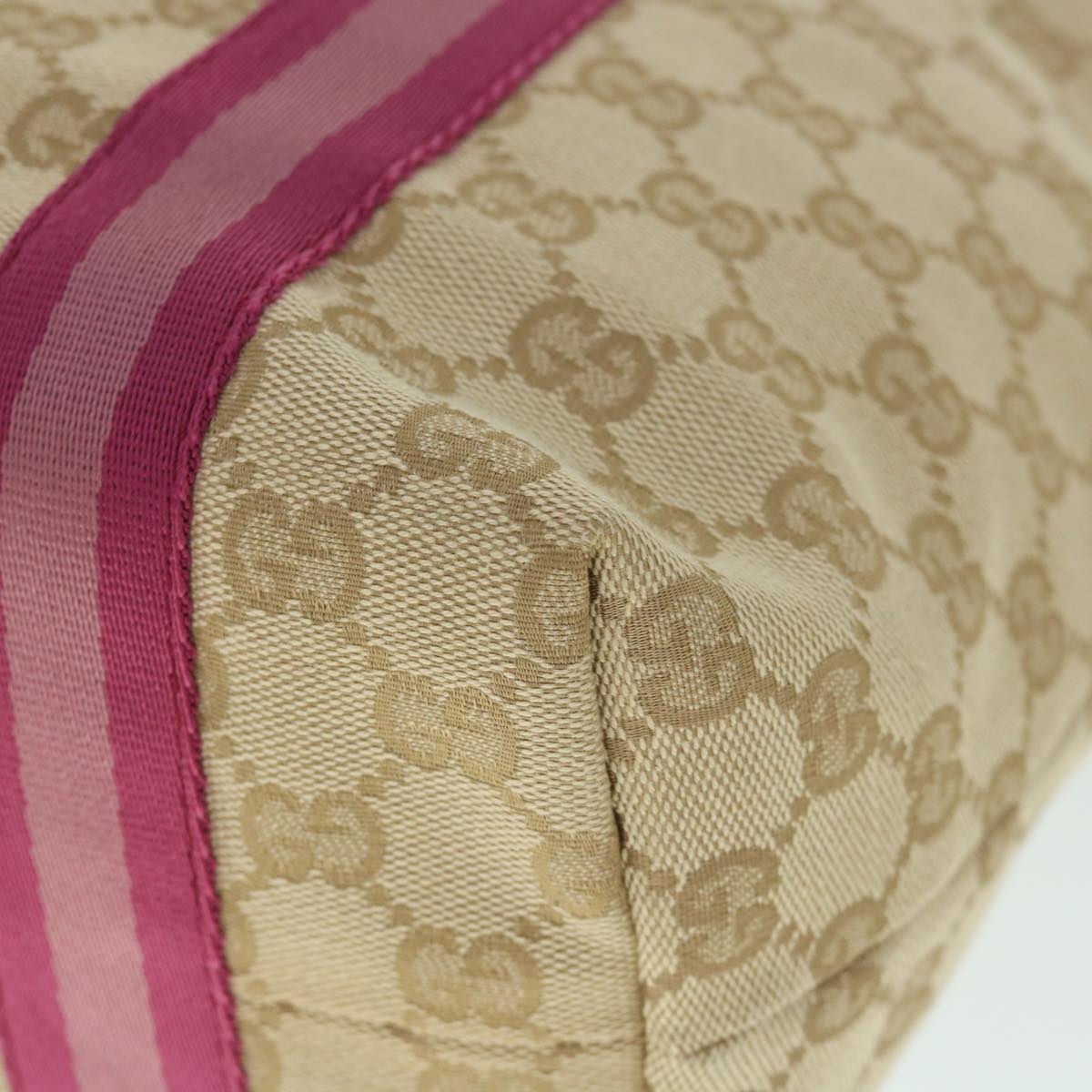 GUCCI GG Canvas Sherry Line Tote Bag Beige Pink 162899 54900