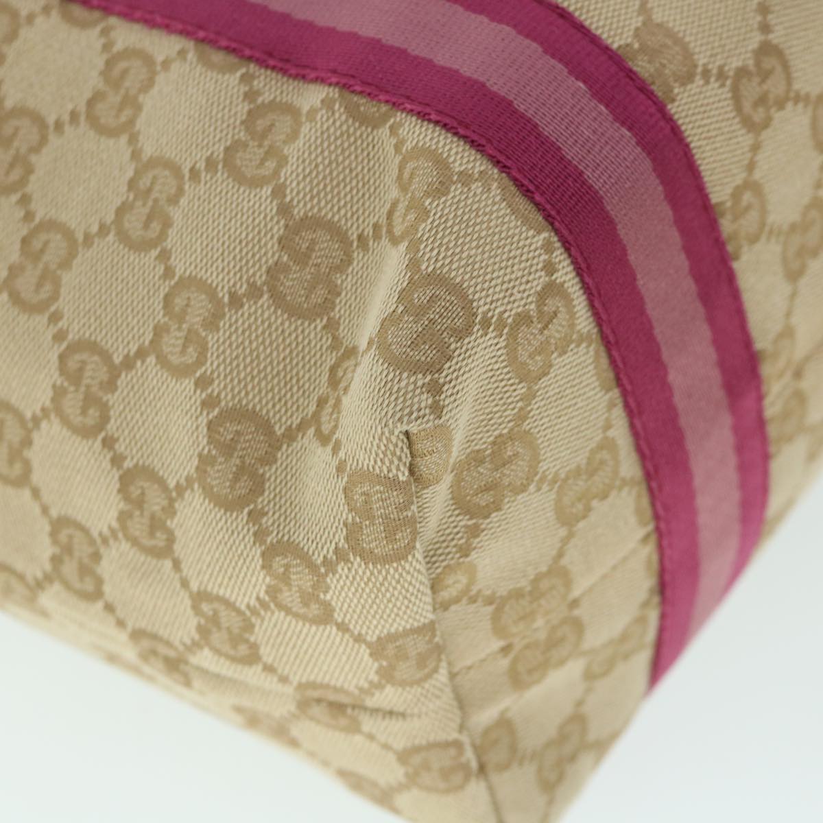 GUCCI GG Canvas Sherry Line Tote Bag Beige Pink 162899 54900