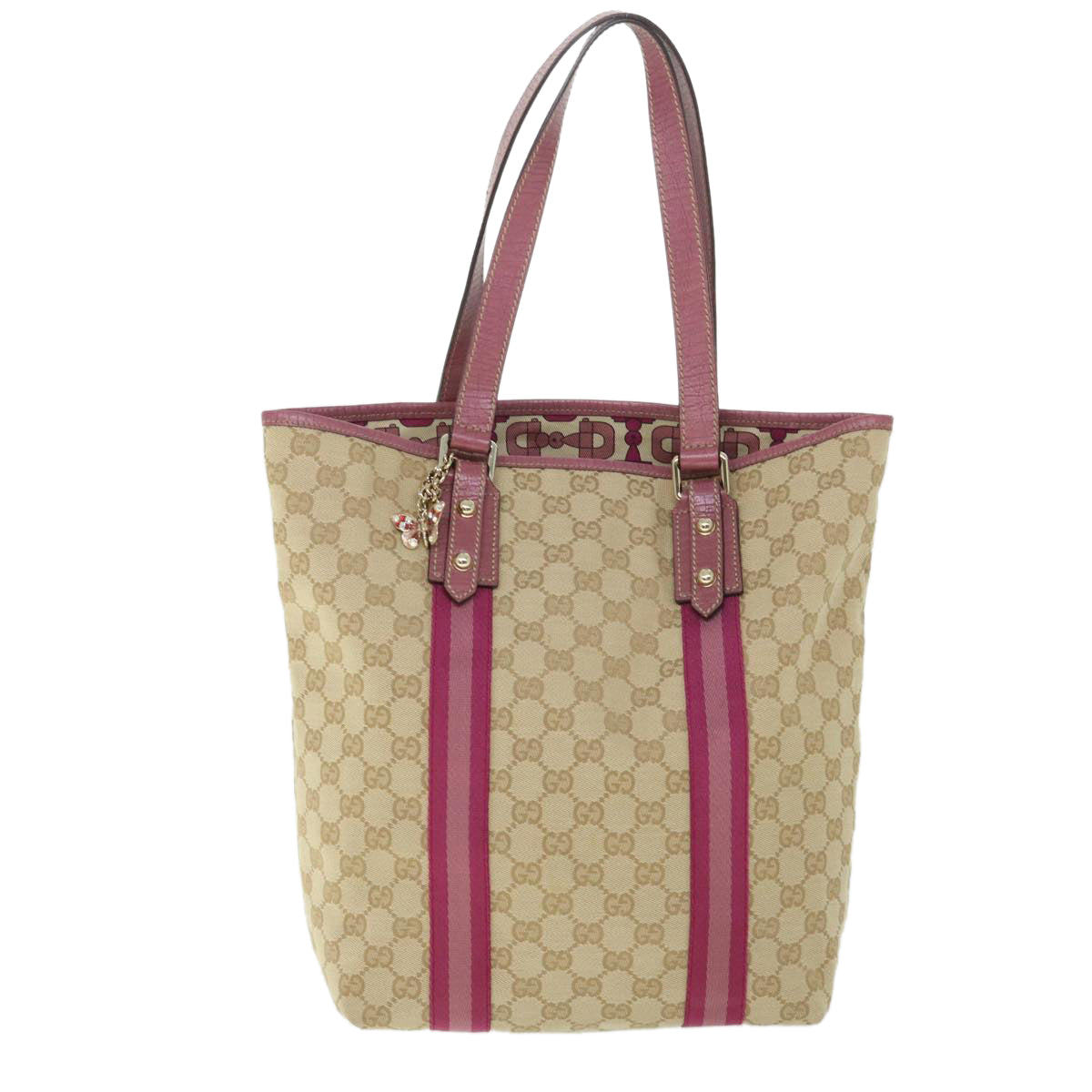 GUCCI GG Canvas Sherry Line Tote Bag Beige Pink 162899 54900
