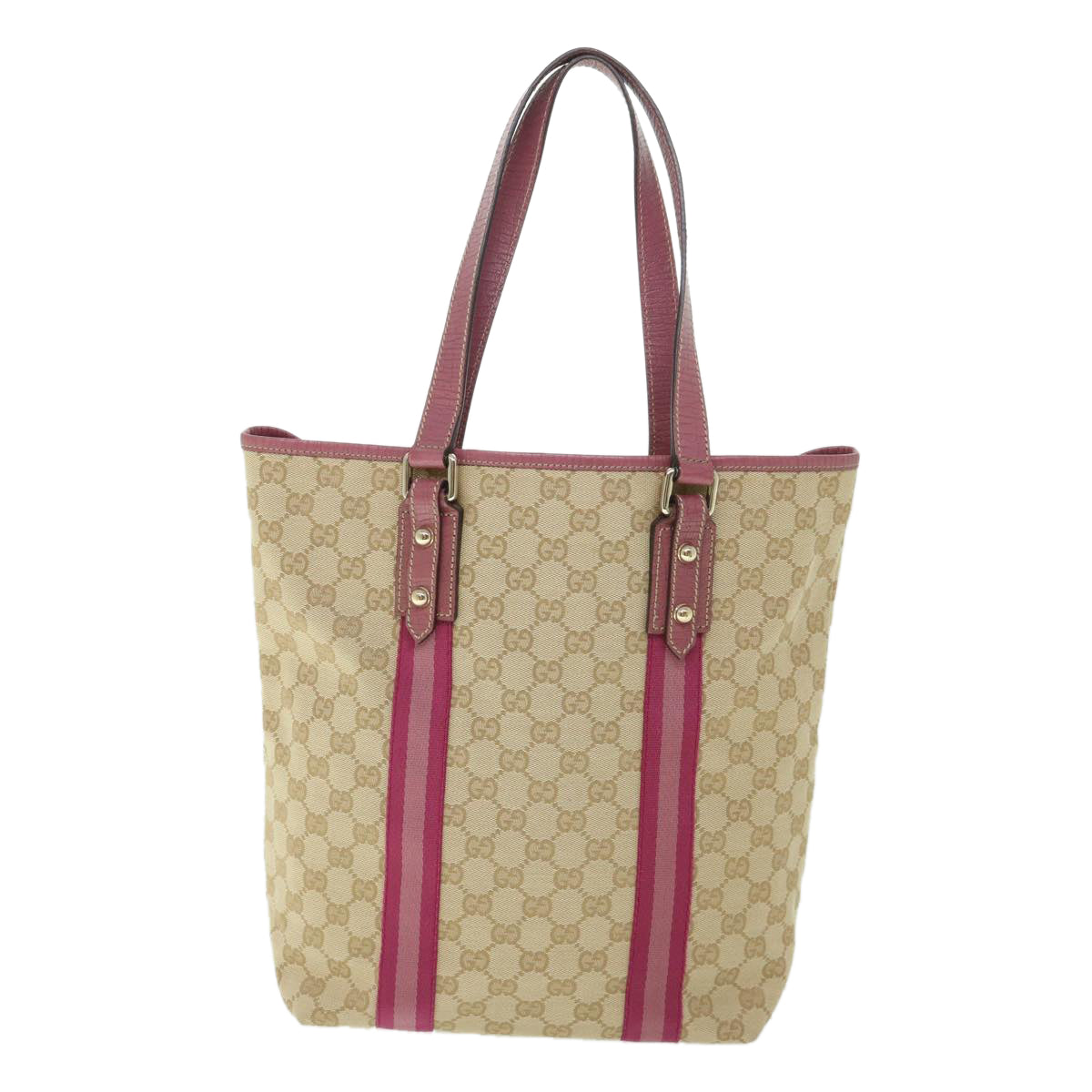 GUCCI GG Canvas Sherry Line Tote Bag Beige Pink 162899 54900