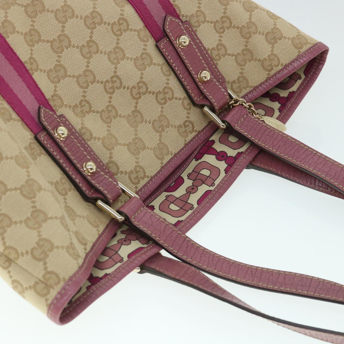GUCCI GG Canvas Sherry Line Tote Bag Beige Pink 162899 54900