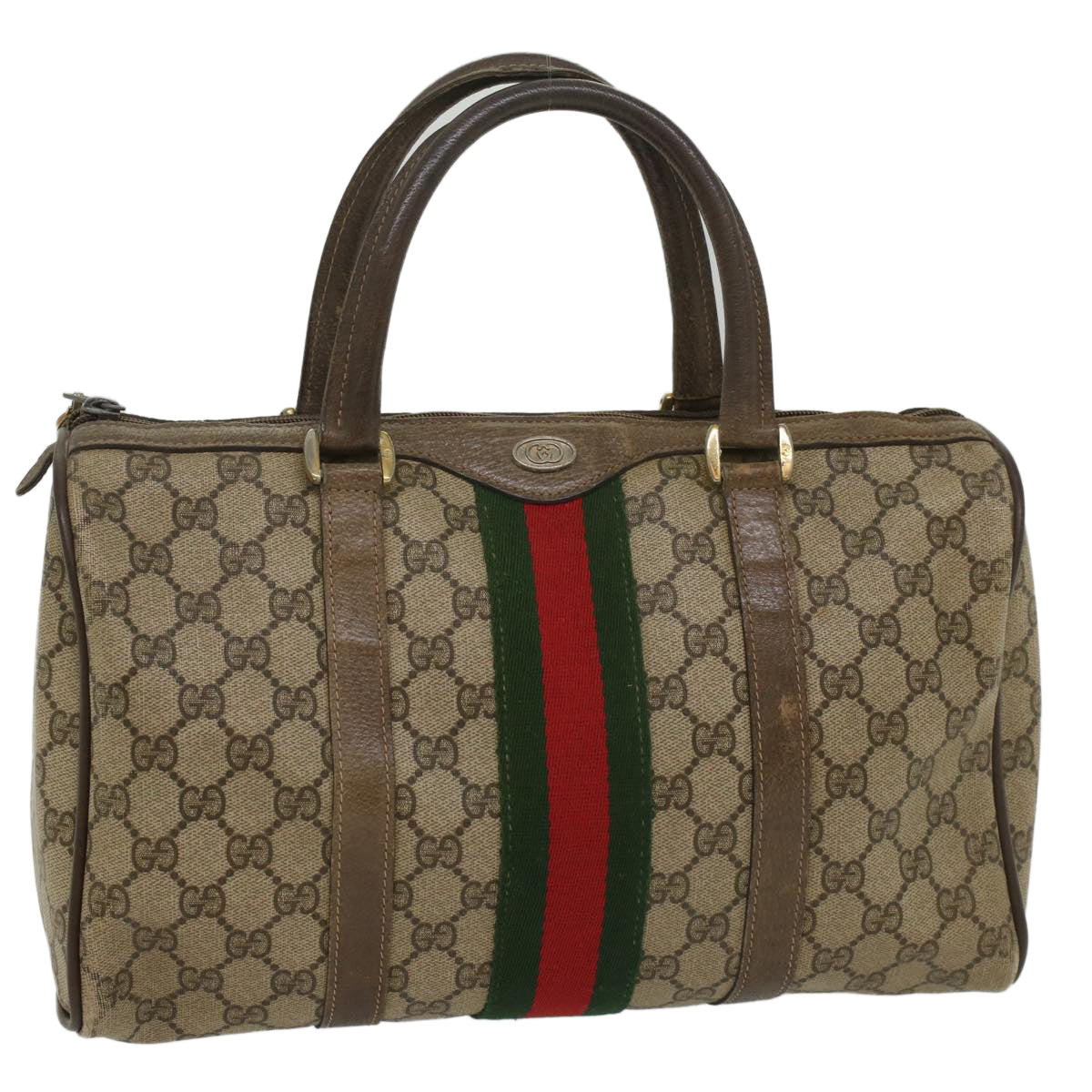 GUCCI GG Canvas Web Sherry Line Boston Bag Beige Red Green 24 02 007 54955