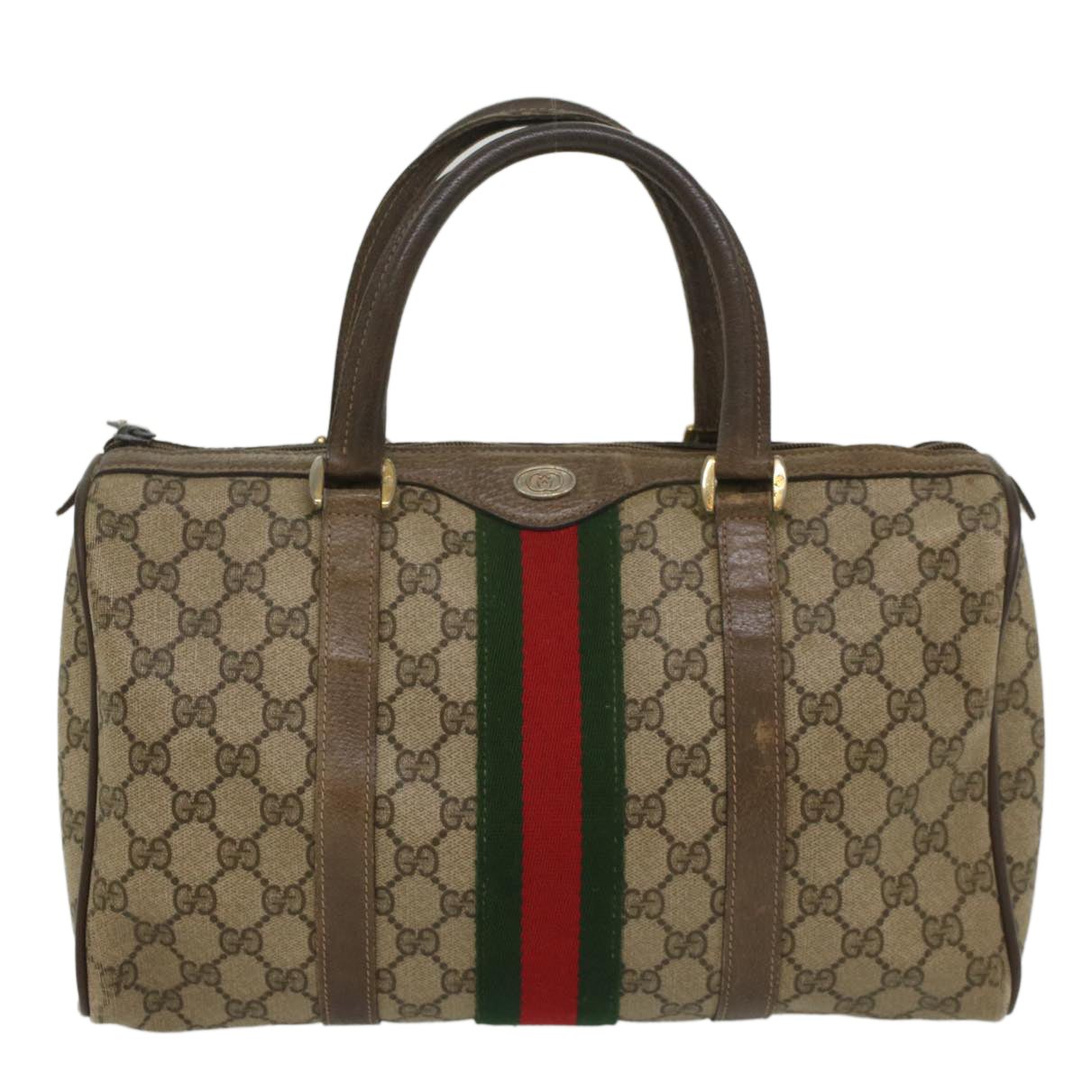 GUCCI GG Canvas Web Sherry Line Boston Bag Beige Red Green 24 02 007 54955