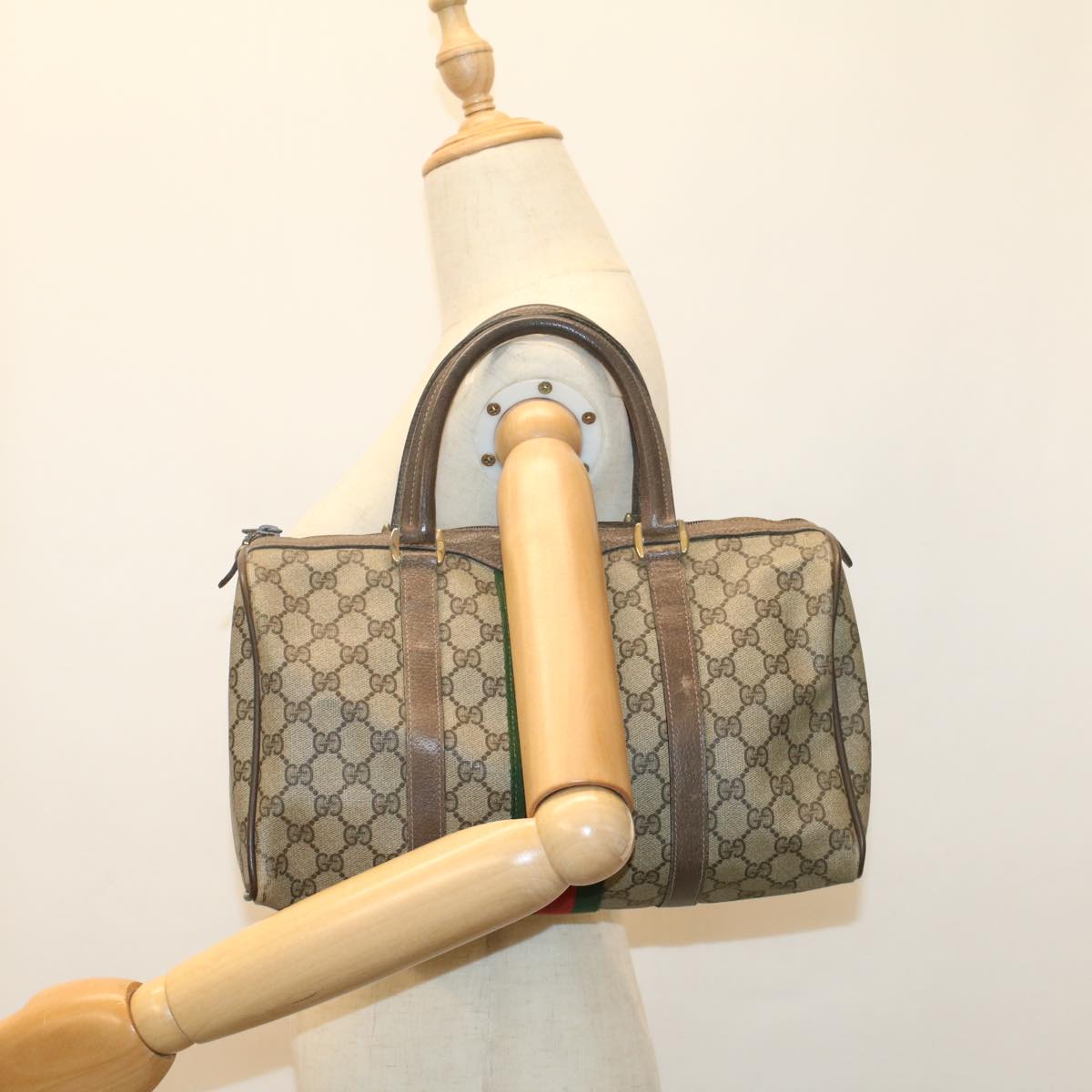 GUCCI GG Canvas Web Sherry Line Boston Bag Beige Red Green 24 02 007 54955