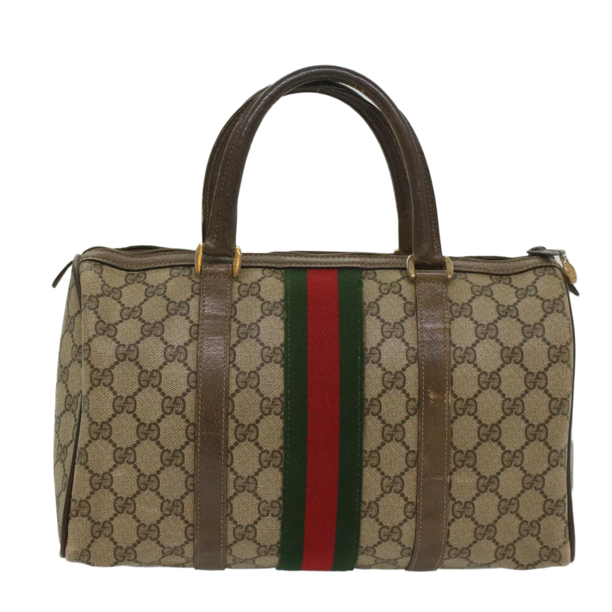 GUCCI GG Canvas Web Sherry Line Boston Bag Beige Red Green 24 02 007 54955
