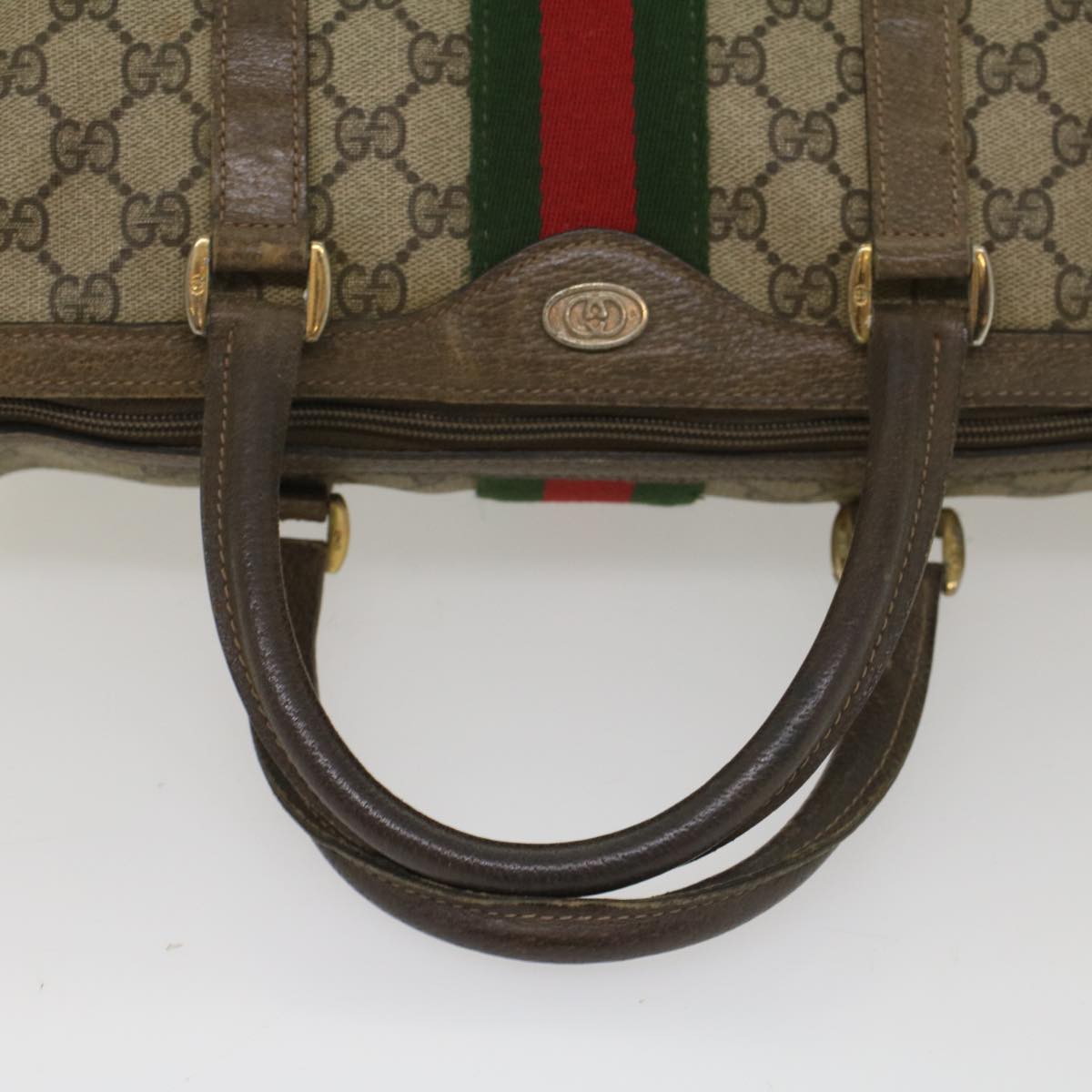 GUCCI GG Canvas Web Sherry Line Boston Bag Beige Red Green 24 02 007 54955