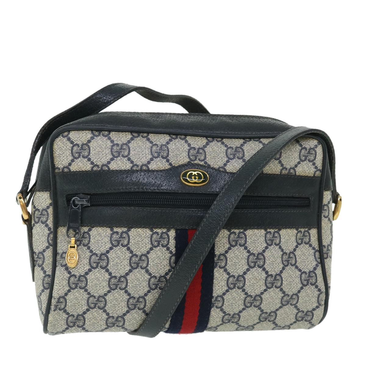 GUCCI GG Canvas Sherry Line Shoulder Bag PVC Leather Navy Red 54963