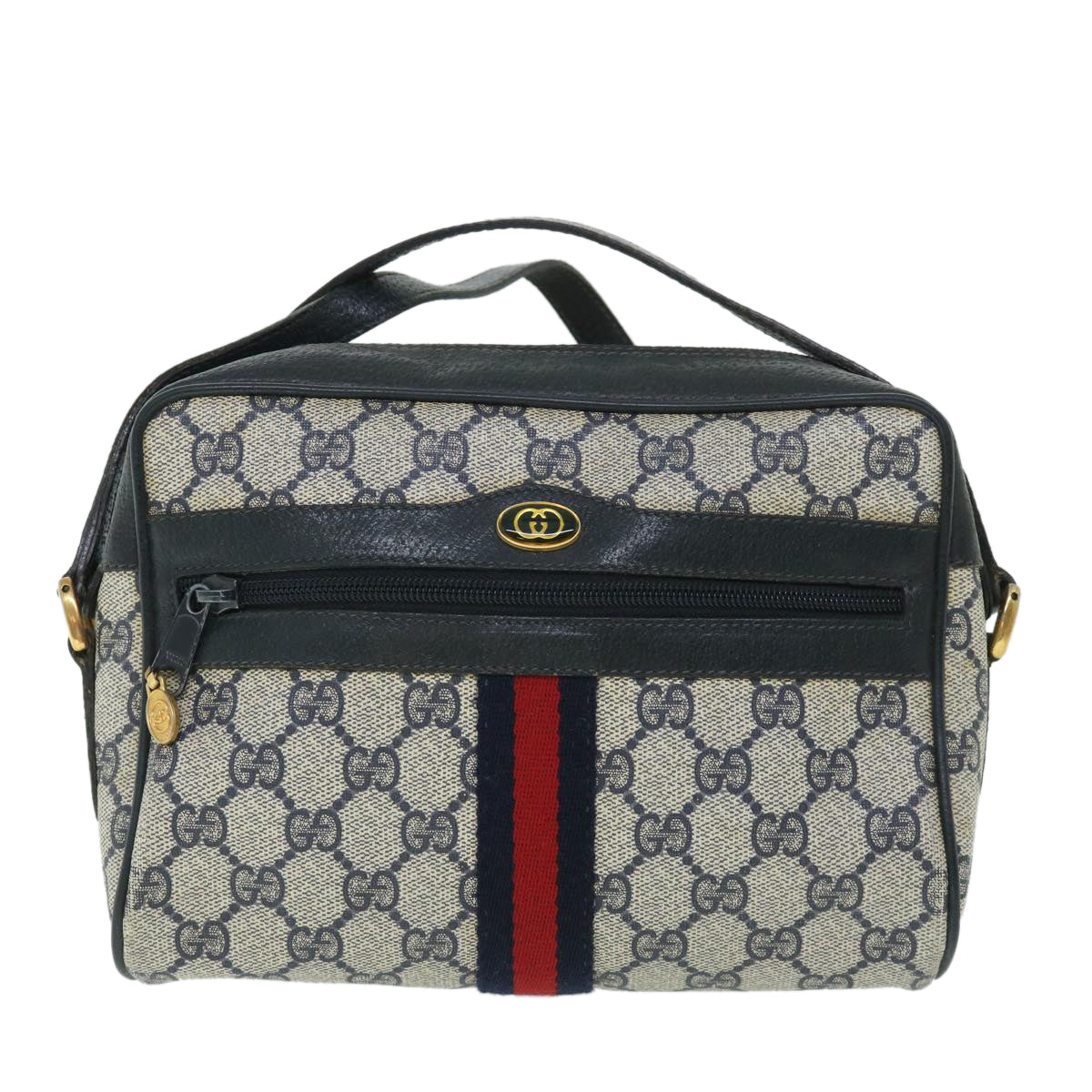 GUCCI GG Canvas Sherry Line Shoulder Bag PVC Leather Navy Red 54963